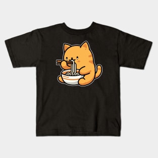 Cat eating Ramen Kids T-Shirt